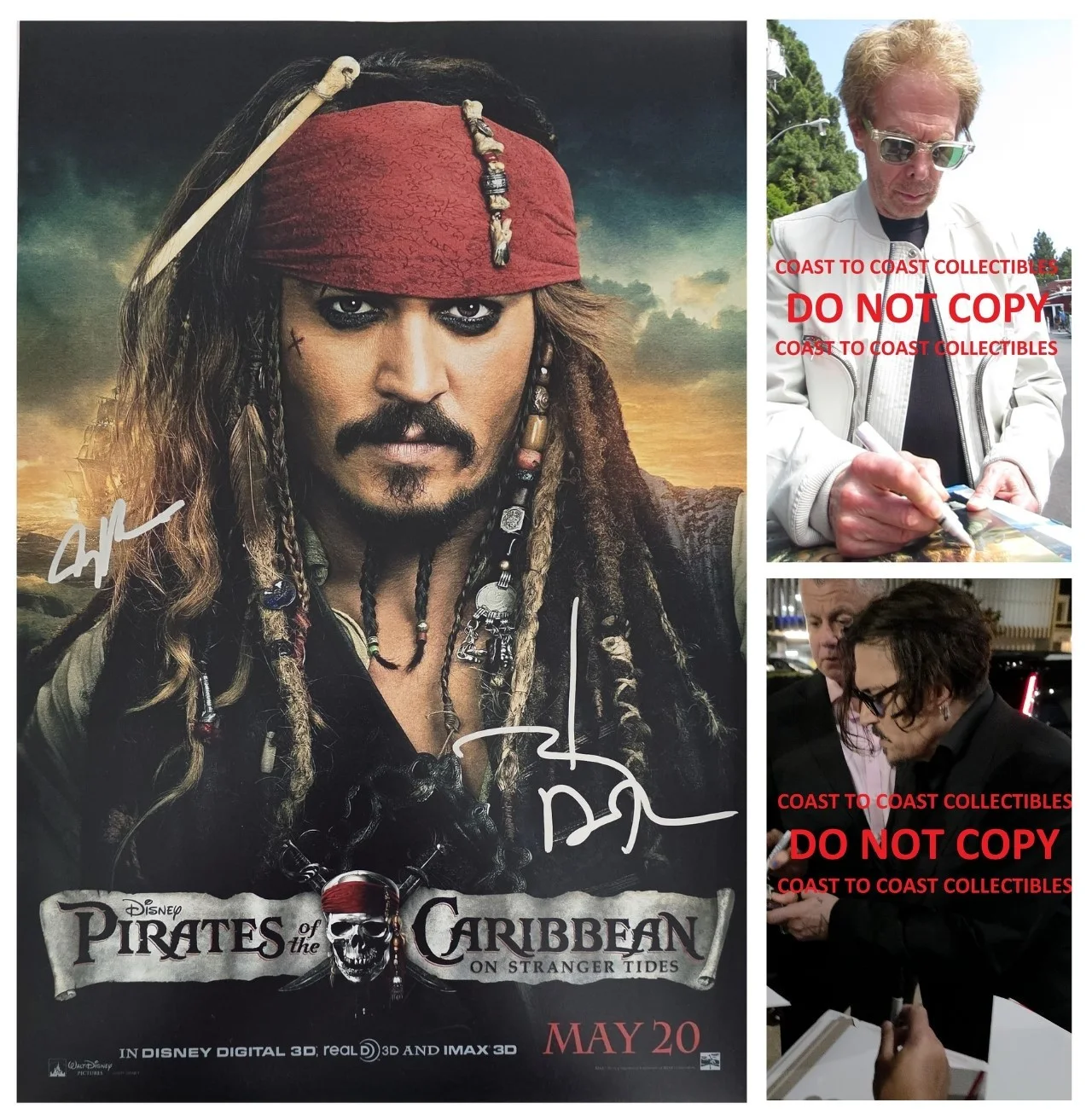 Johnny Depp & Jerry Bruckheimer — Johnny Depp Signed Pirates of the Caribbean 12x18 Photo COA Proof Autographed...