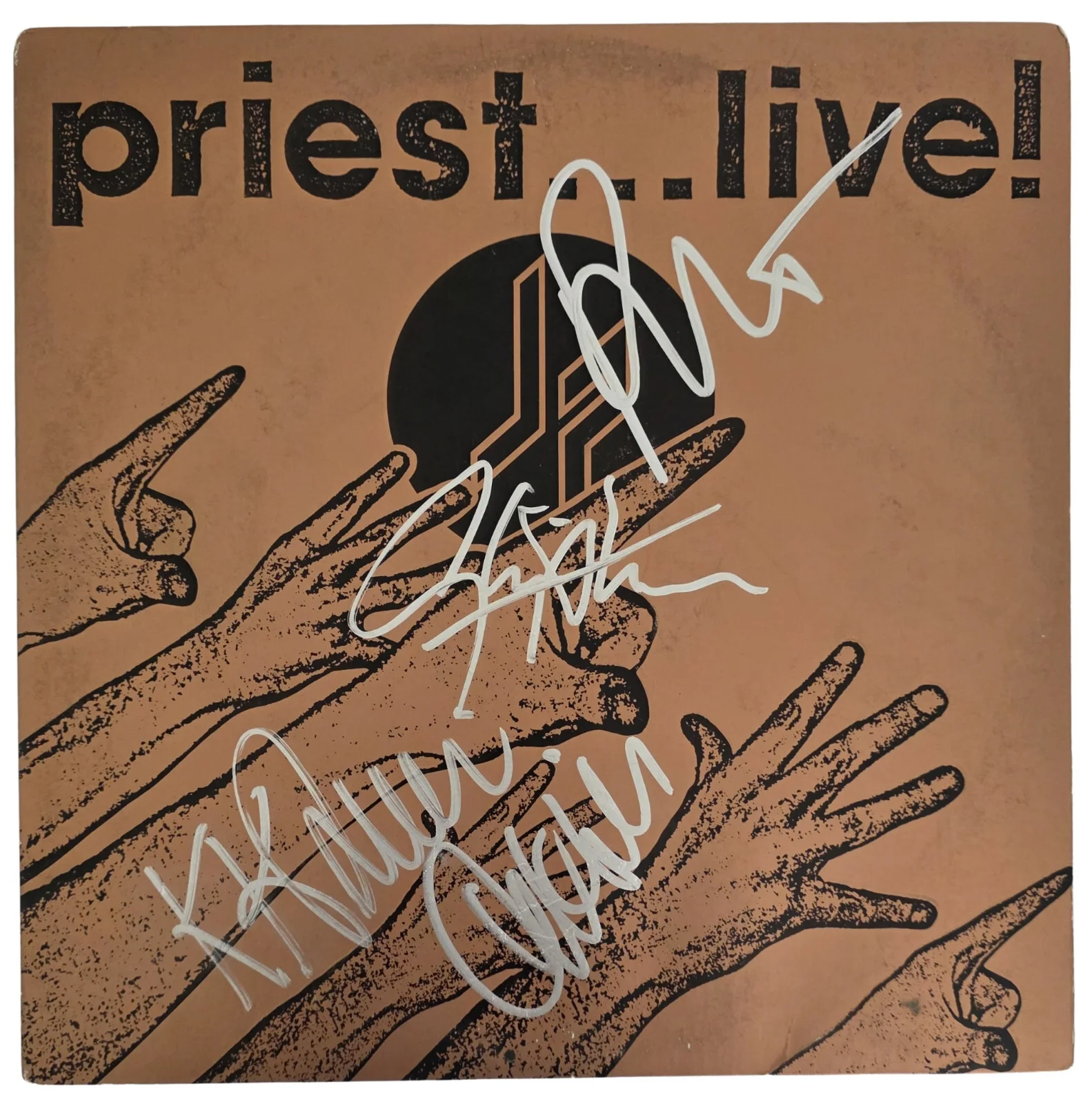 Judas Priest Band Signed Live Album Vinyl Proof Halford Tipton Hill Downing, image 3