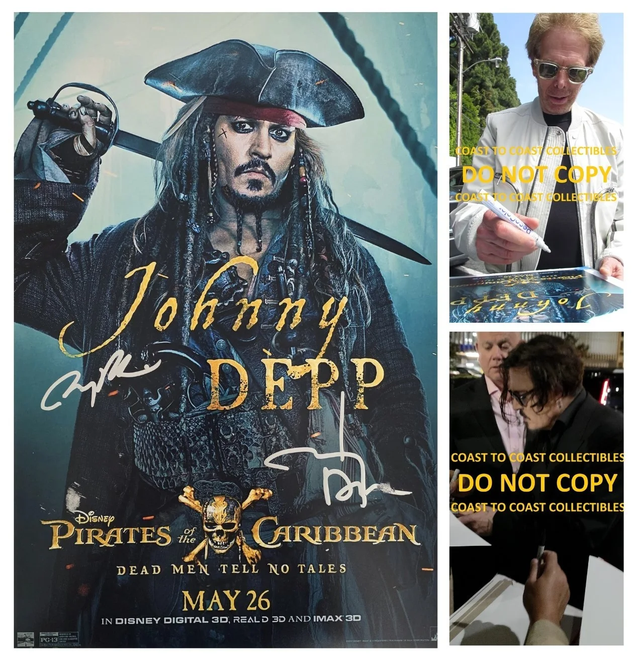 Johnny Depp & Jerry Bruckheimer — Johnny Depp Signed Pirates of the Caribbean 12x18 Photo COA Proof Autographed