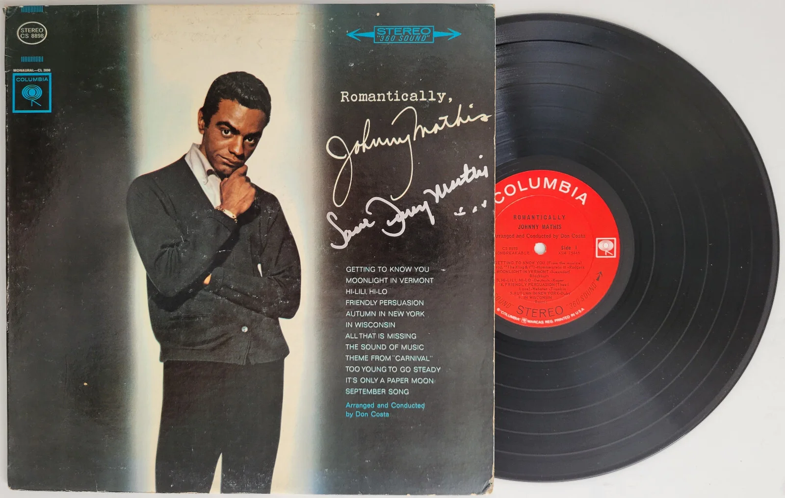 Johnny Mathis signed Romantically album vinyl COA exact proof autographed, image 2