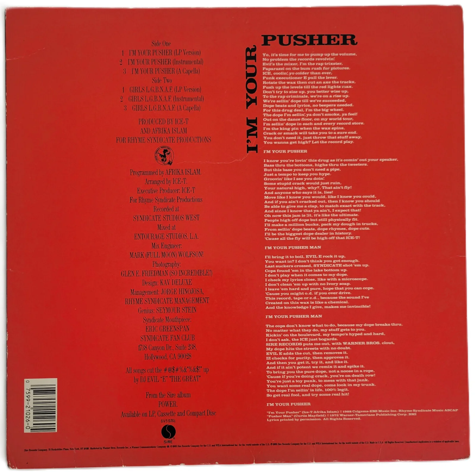 Ice T Signed I'm Your Pusher Album COA Exact Proof Autographed Vinyl Record, изображение 4