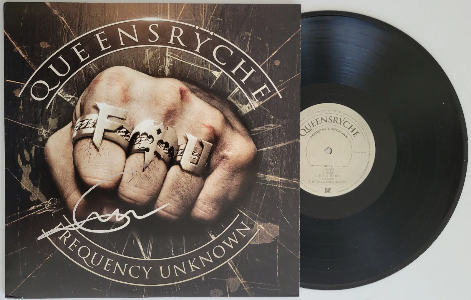 Geoff Tate signed Queensryche Frequency Unknown album vinyl COA proof autograph, image 2