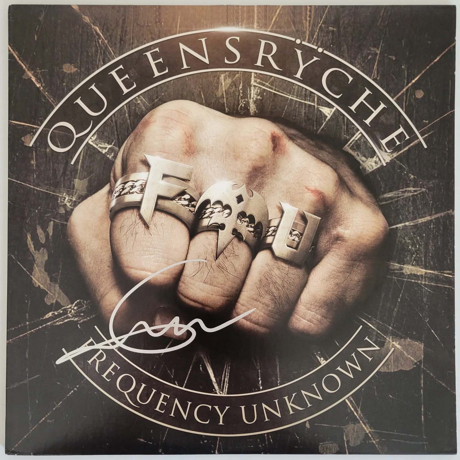 Geoff Tate signed Queensryche Frequency Unknown album vinyl COA proof autograph, image 3