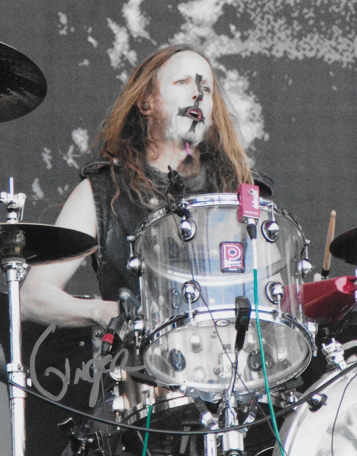 Ginger Fish signed 8x10 photo proof COA auto.Rob Zombie & Marilyn Manson Drummer, image 2