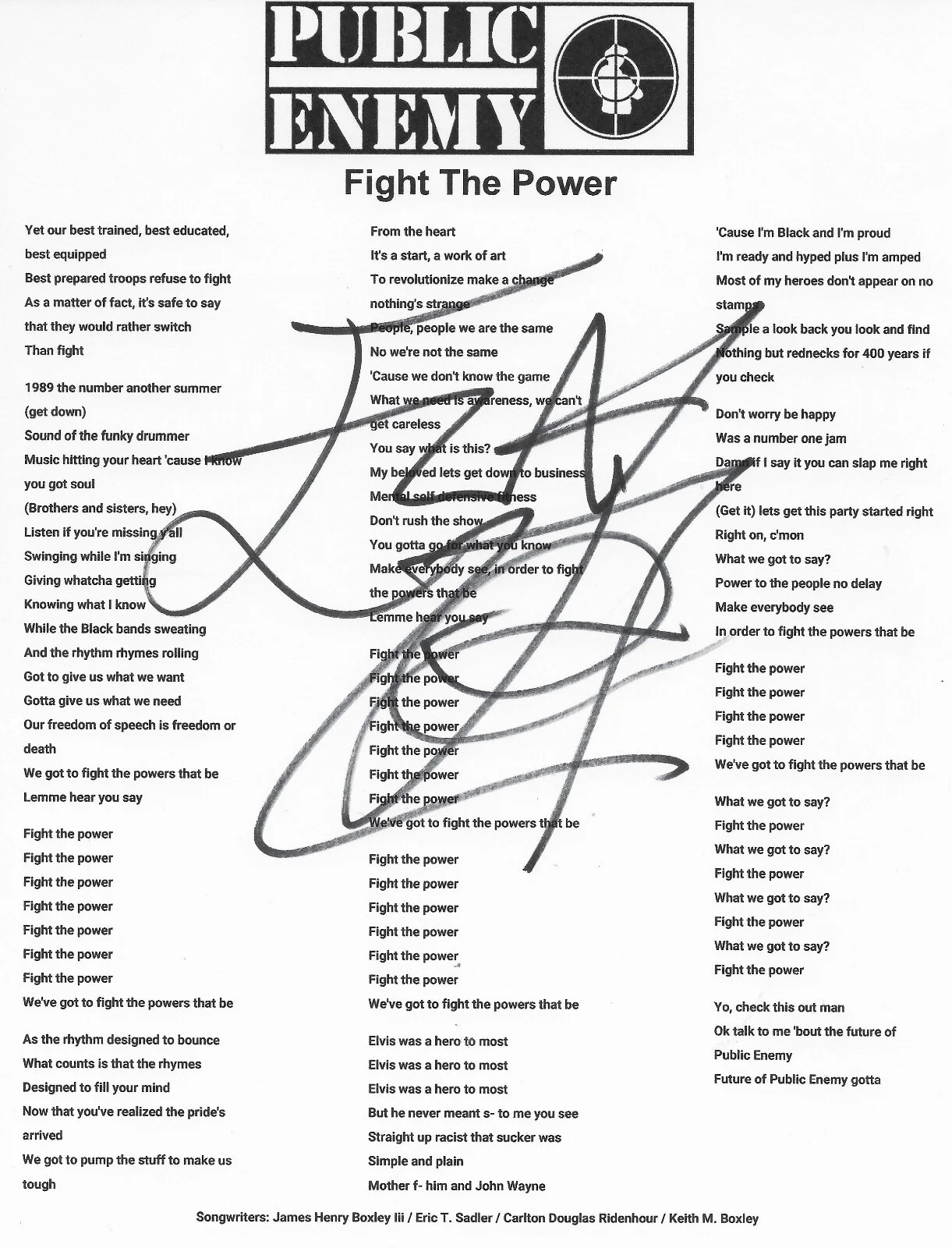 Flavor Flav Signed Fight The Power Lyrics Sheet Proof Autographed Public Enemy, изображение 2