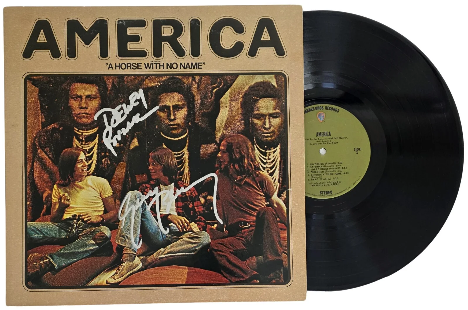 Dewey Bunnell Gerry Beckley Signed America Album COA Exact Proof Vinyl Record, image 2