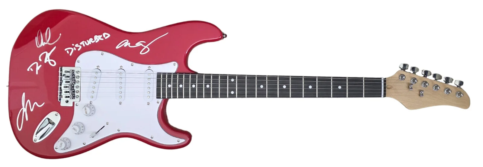 Disturbed Band Signed Full Size Red Electric Guitar COA Exact Proof Autographed, image 2