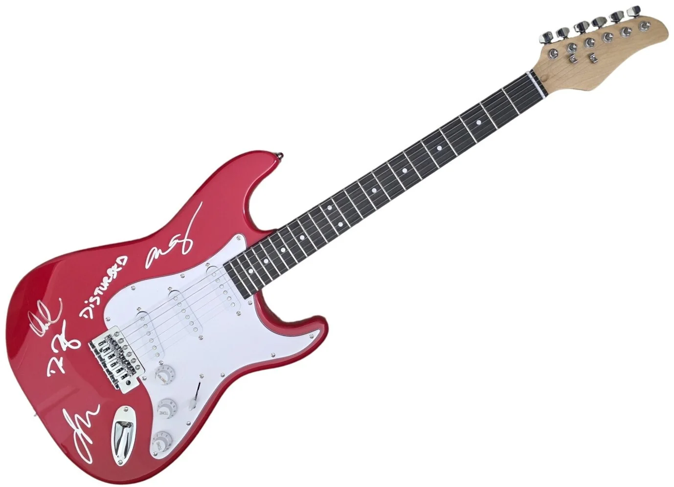 Disturbed Band Signed Full Size Red Electric Guitar COA Exact Proof Autographed, image 3