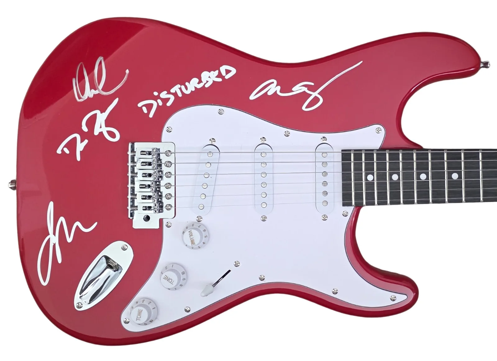 Disturbed Band Signed Full Size Red Electric Guitar COA Exact Proof Autographed, image 4