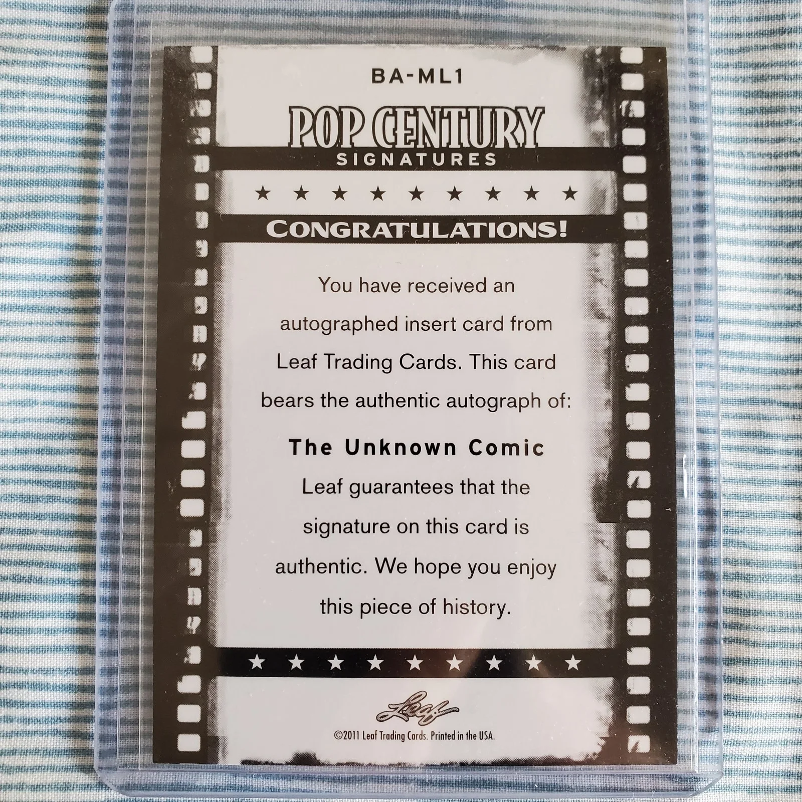 Murray Langston AKA The Unknown Comic — 2011 The Unknown Comic AUTOGRAPH COA Leaf Pop Century AUTO Gong Show Langston, image 3