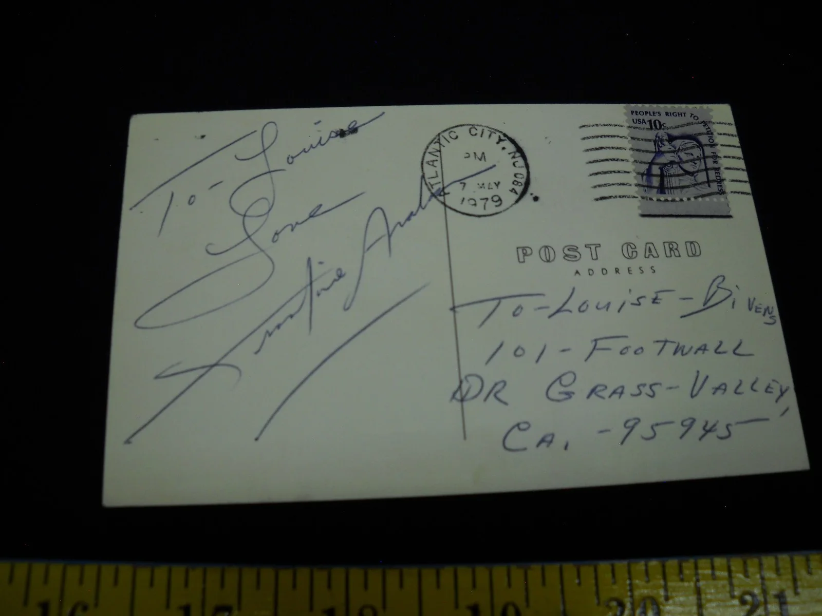 Anne Jeffreys — 3.5X5.5" Publicity Post Card Autographed Signed Frankie Avalon Dated May 7 1979, image 4