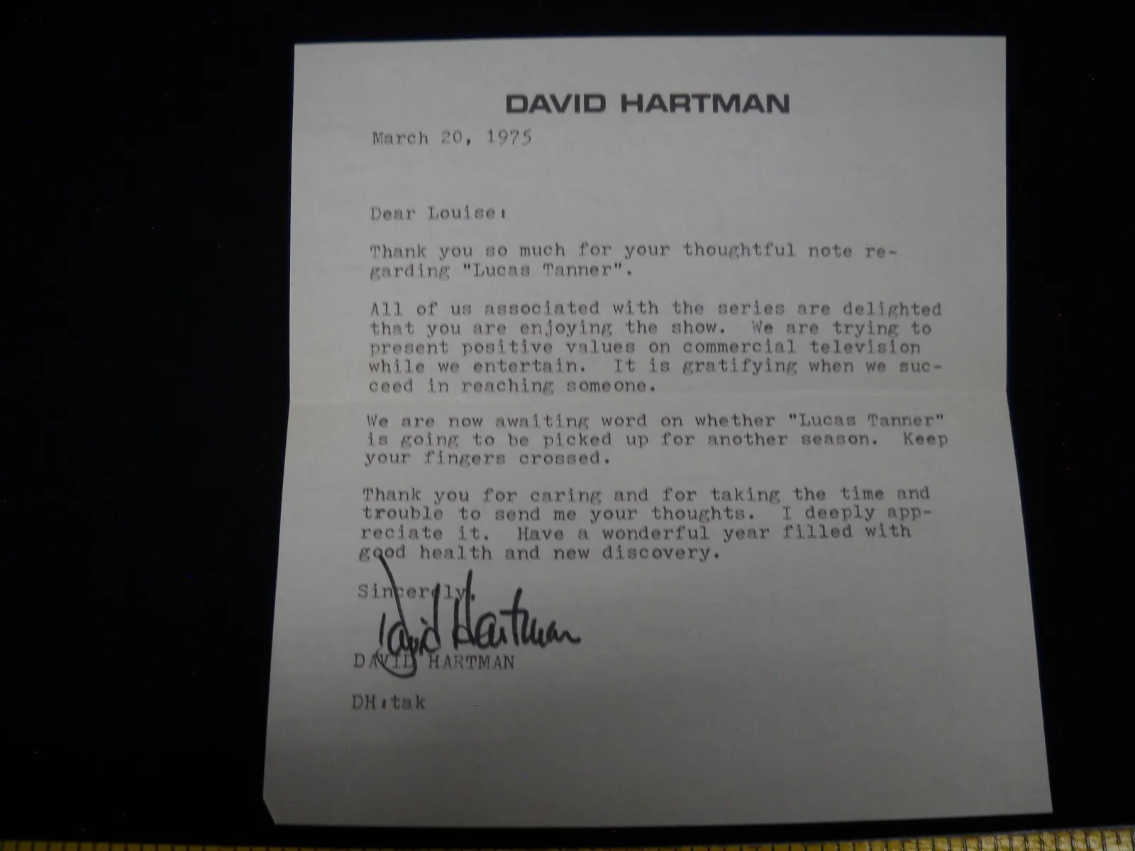 David Hartman — 4x5 Matte Autographed Signed Photo David Hartman W/ Personal Letter 3-20-1975, изображение 5