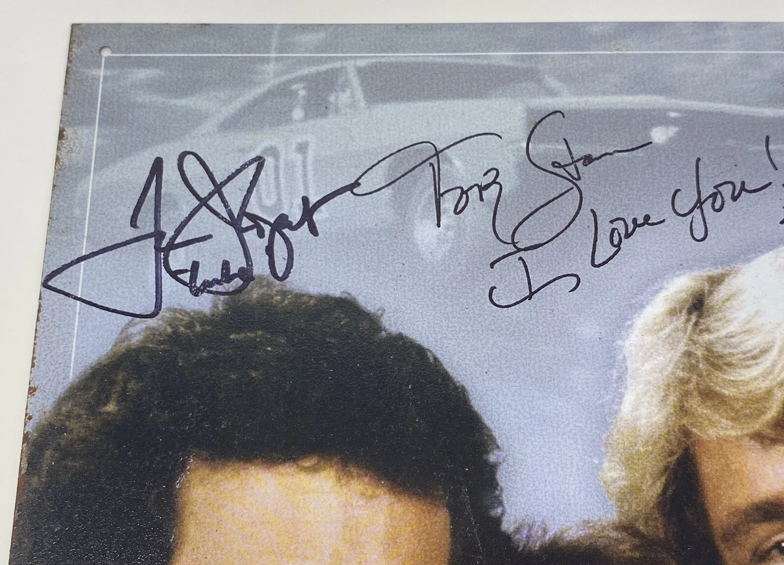 Catherine Bach, Tom Wopat, John Schneider, Ben Jones — DUKES OF HAZZARD Signed x4 Metal Sign Bach Wopat Schneider Jones Autograph JSA, изображение 3