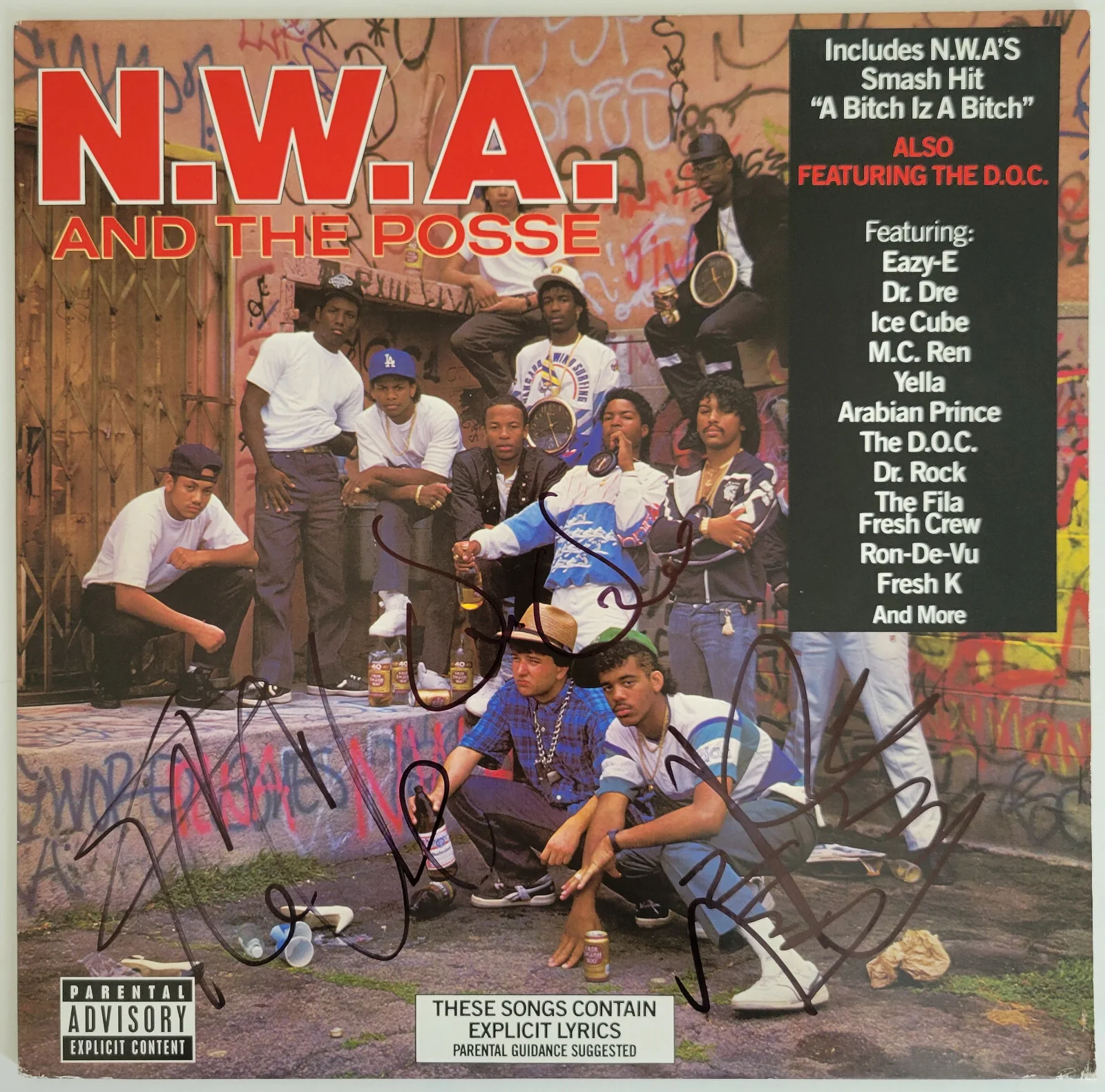DR Dre Ice Cube DJ Yella signed NWA & Posse album vinyl record Proof Beckett COA, изображение 3