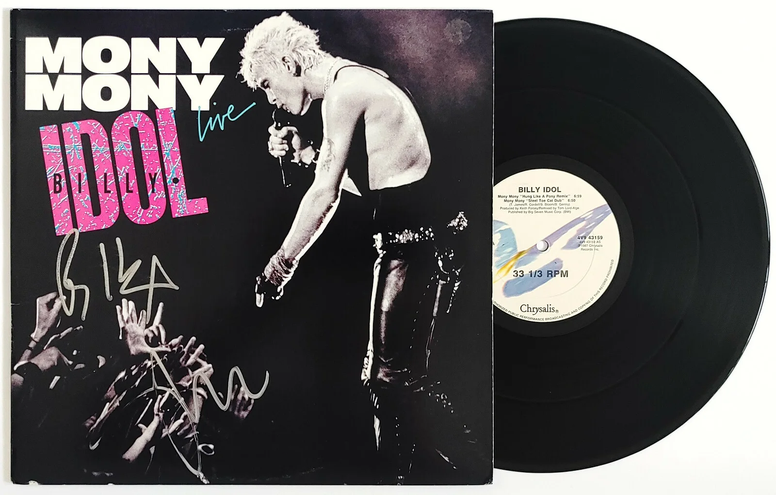 Billy Idol Steve Stevens signed Mony Mony album vinyl exact proof Beckett COA, image 3