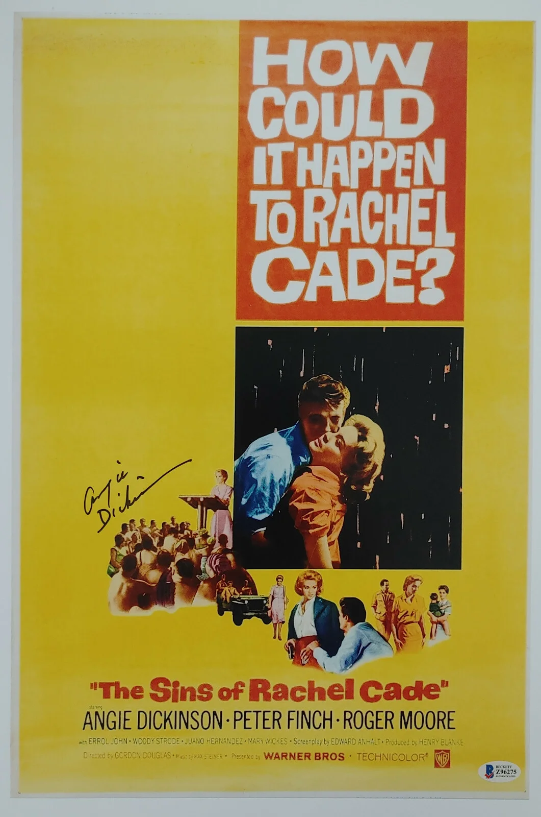 Angie Dickinson — Angie Dickinson signed 12x18 The Sins of Rachel Cade movie poster proof Beckett, изображение 2
