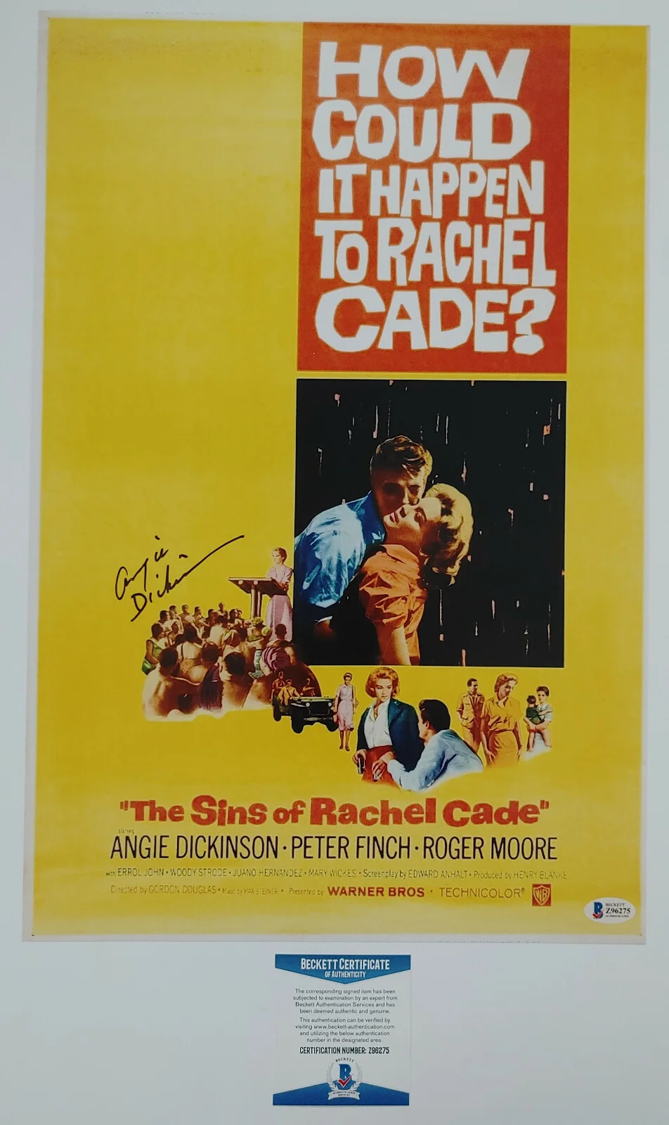 Angie Dickinson — Angie Dickinson signed 12x18 The Sins of Rachel Cade movie poster proof Beckett, изображение 5