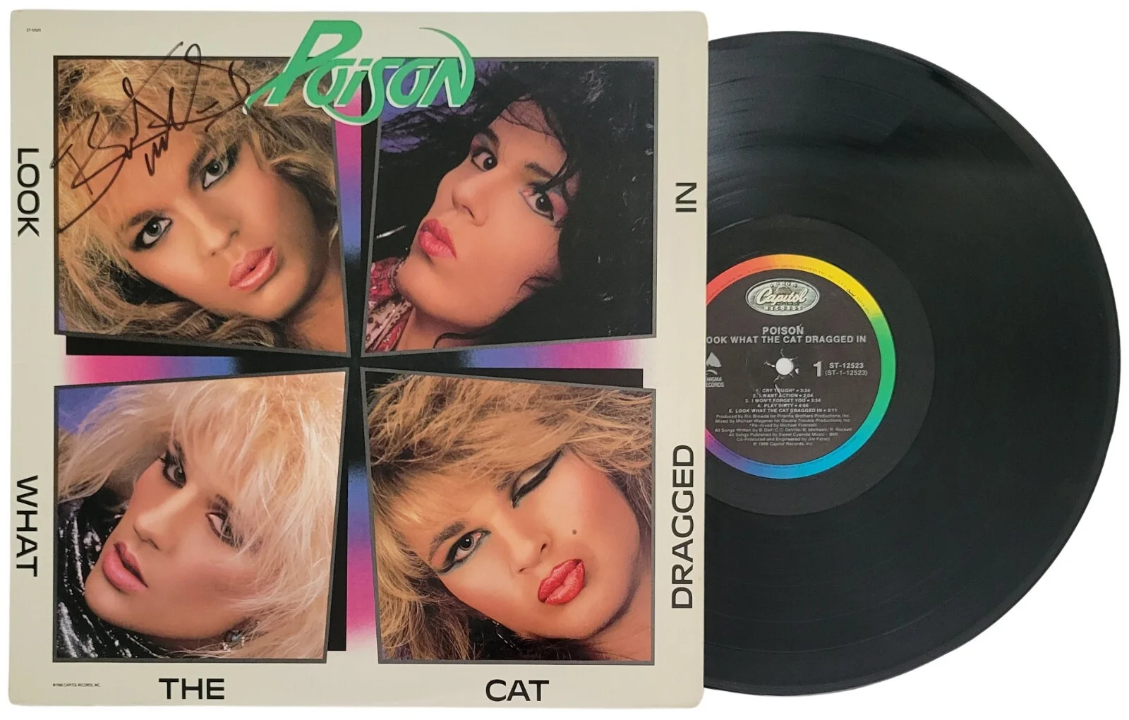 Bret Michaels Signed Poison Look What the Cat Album COA Proof..Autographed Vinyl, image 2