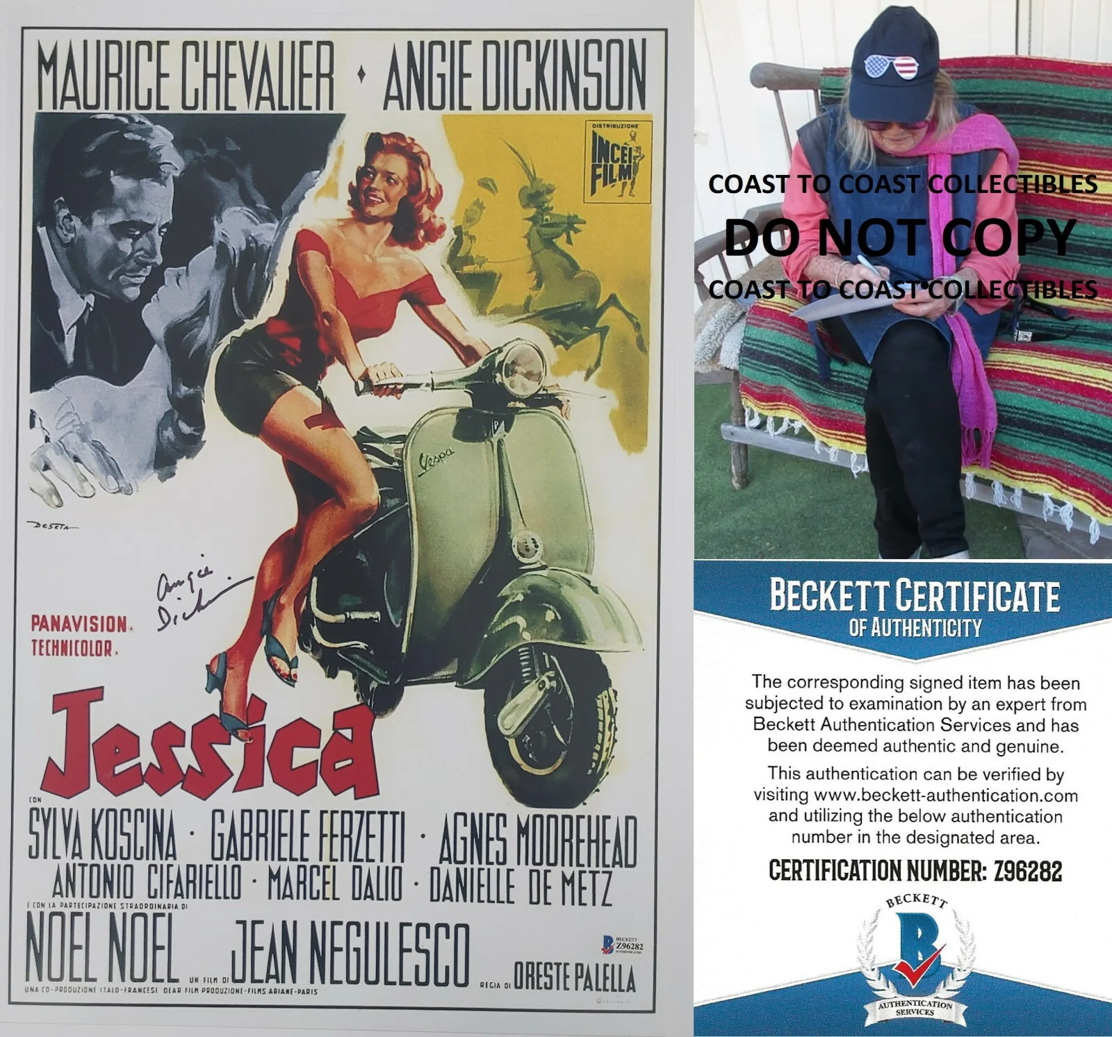 Angie Dickinson — Angie Dickinson signed 12x18 Jessica movie photo poster COA proof. Beckett BAS