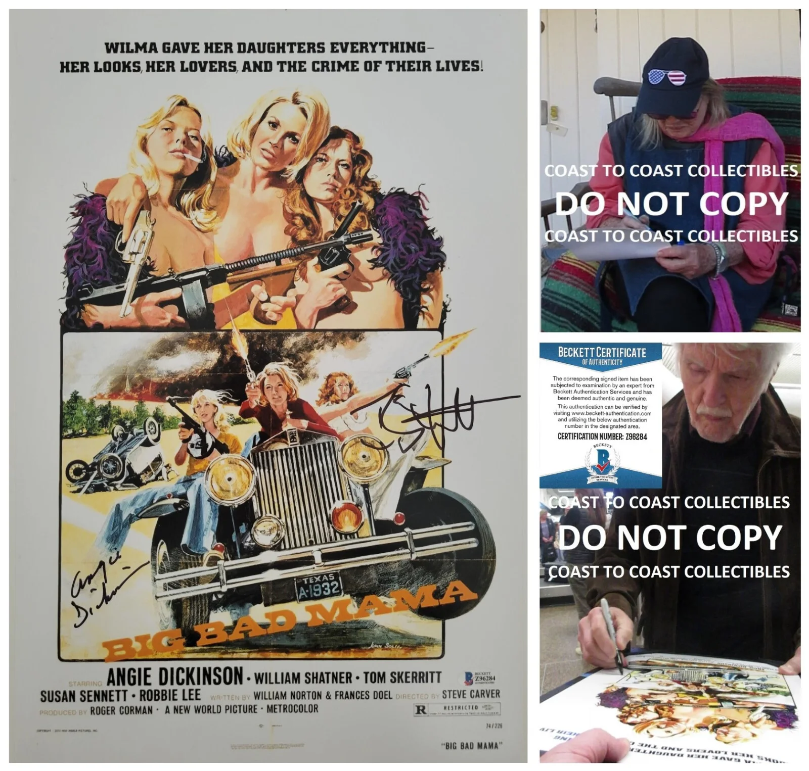 Angie Dickinson Tom Skerritt — Angie Dickinson Tom Skerritt signed 12x18 Big Bad Mama photo COA proof Beckett