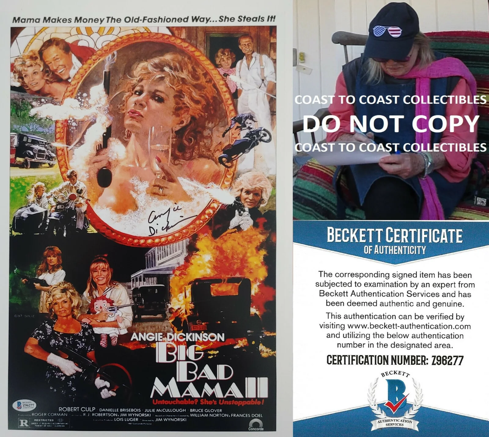 Angie Dickinson — Angie Dickinson signed 12x18 Big Bad Mama II movie photo poster proof Beckett