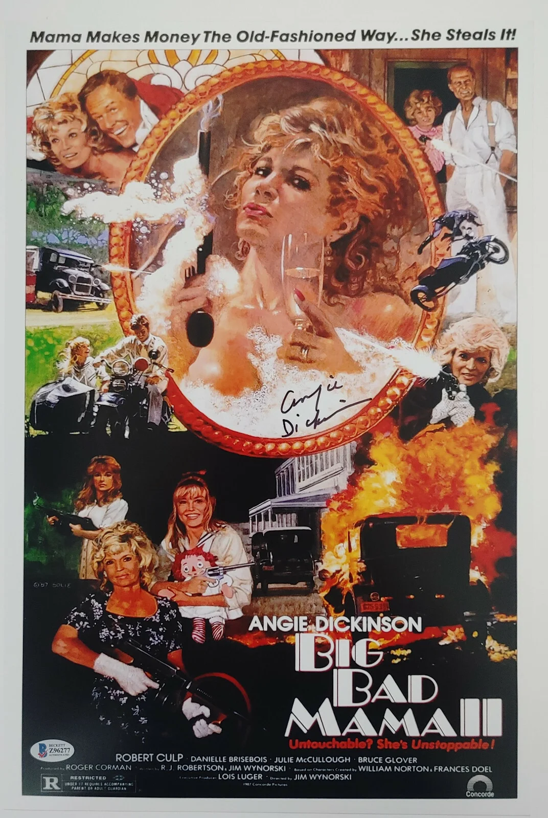 Angie Dickinson — Angie Dickinson signed 12x18 Big Bad Mama II movie photo poster proof Beckett, изображение 2