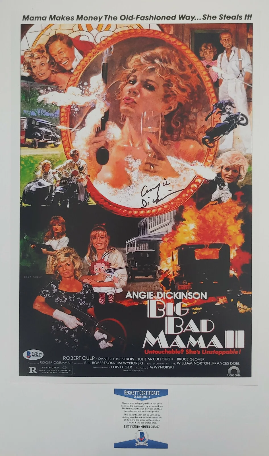 Angie Dickinson — Angie Dickinson signed 12x18 Big Bad Mama II movie photo poster proof Beckett, изображение 4