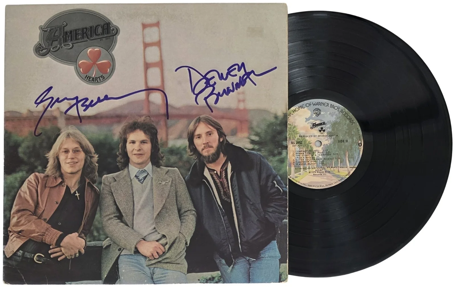 America Band Signed Hearts Album COA Exact Proof Autographed Vinyl Record, image 2