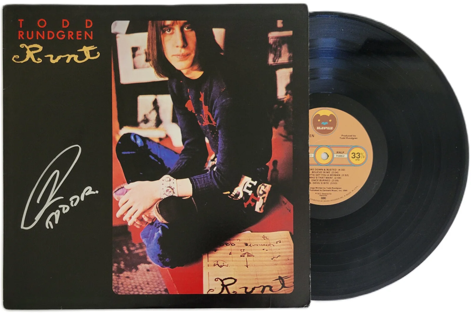 Todd Rundgren Signed Runt Album COA Exact Proof Autographed Vinyl Record, изображение 2