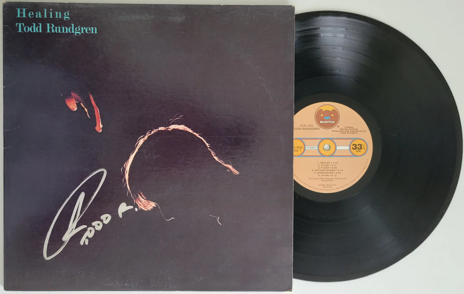 Todd Rundgren signed Healing album, vinyl record COA exact proof autographed, изображение 2