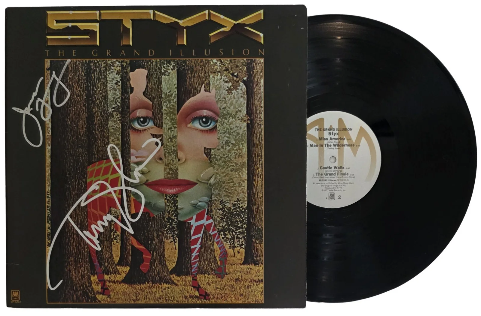 Tommy Shaw & James Young Signed Styx Grand Illusion Album COA Proof Auto Vinyl, image 2