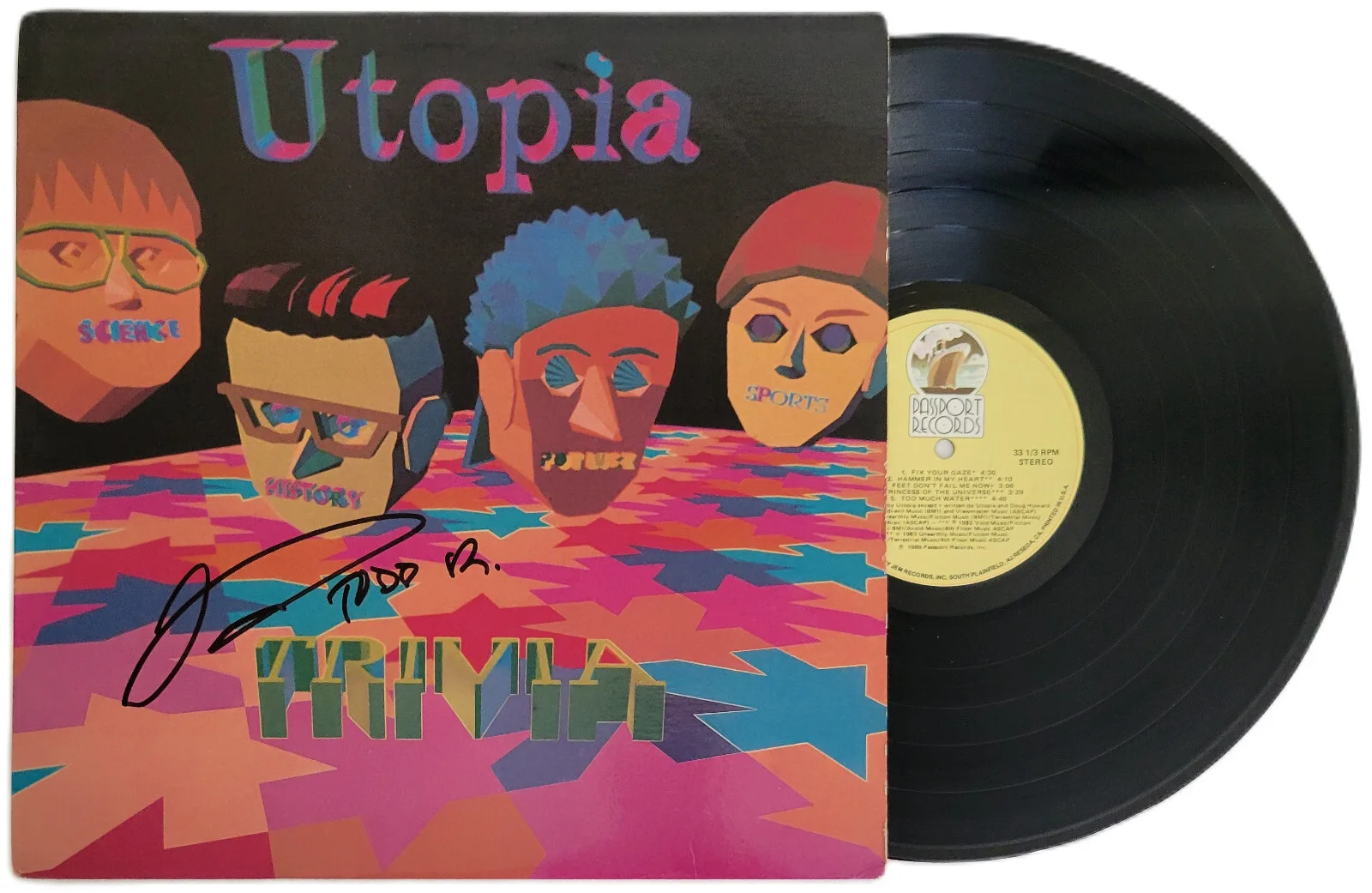 Todd Rundgren Signed Utopia Trivia Album COA Proof Autographed Vinyl Record, изображение 2