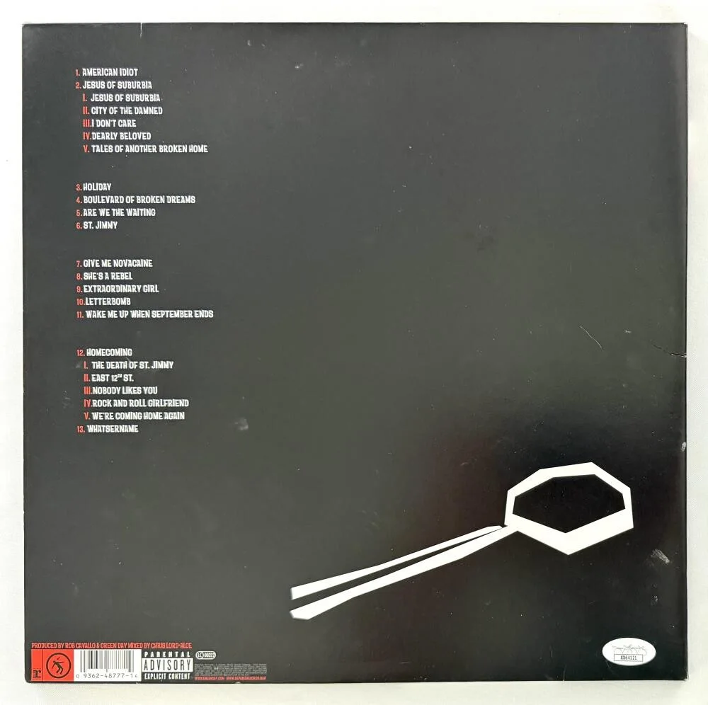 Billie Joe Armstrong, Tre Cool, Mike Dirnt — Green Day Full Band Signed Autograph American Idiot Album Vinyl Record JSA COA, изображение 2