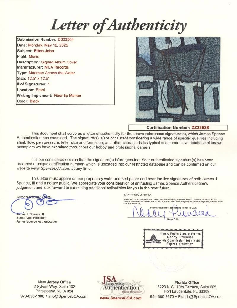 Elton John — Elton John Signed Autograph Madman Across the Water Album Vinyl Record JSA COA, image 5
