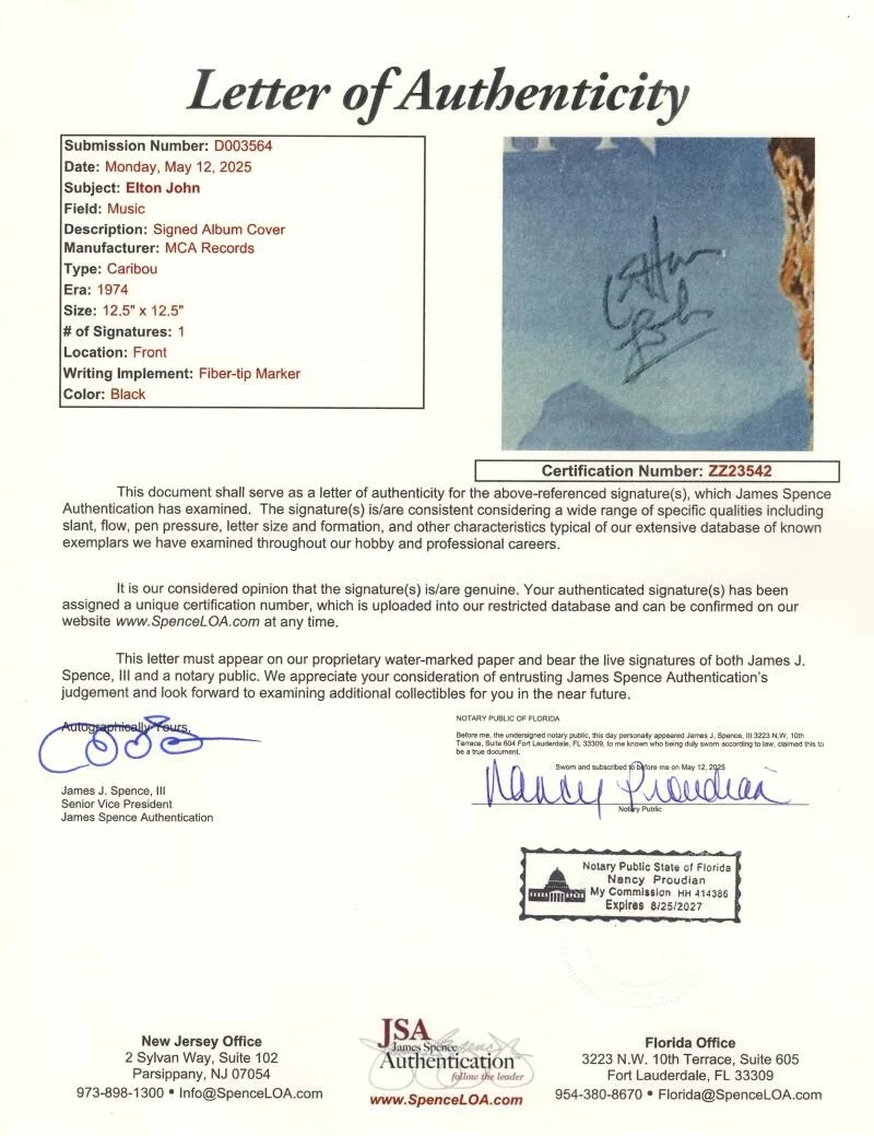 Elton John — Elton John Signed Autograph Caribou Album Record - Full Vintage Signature! JSA, изображение 5