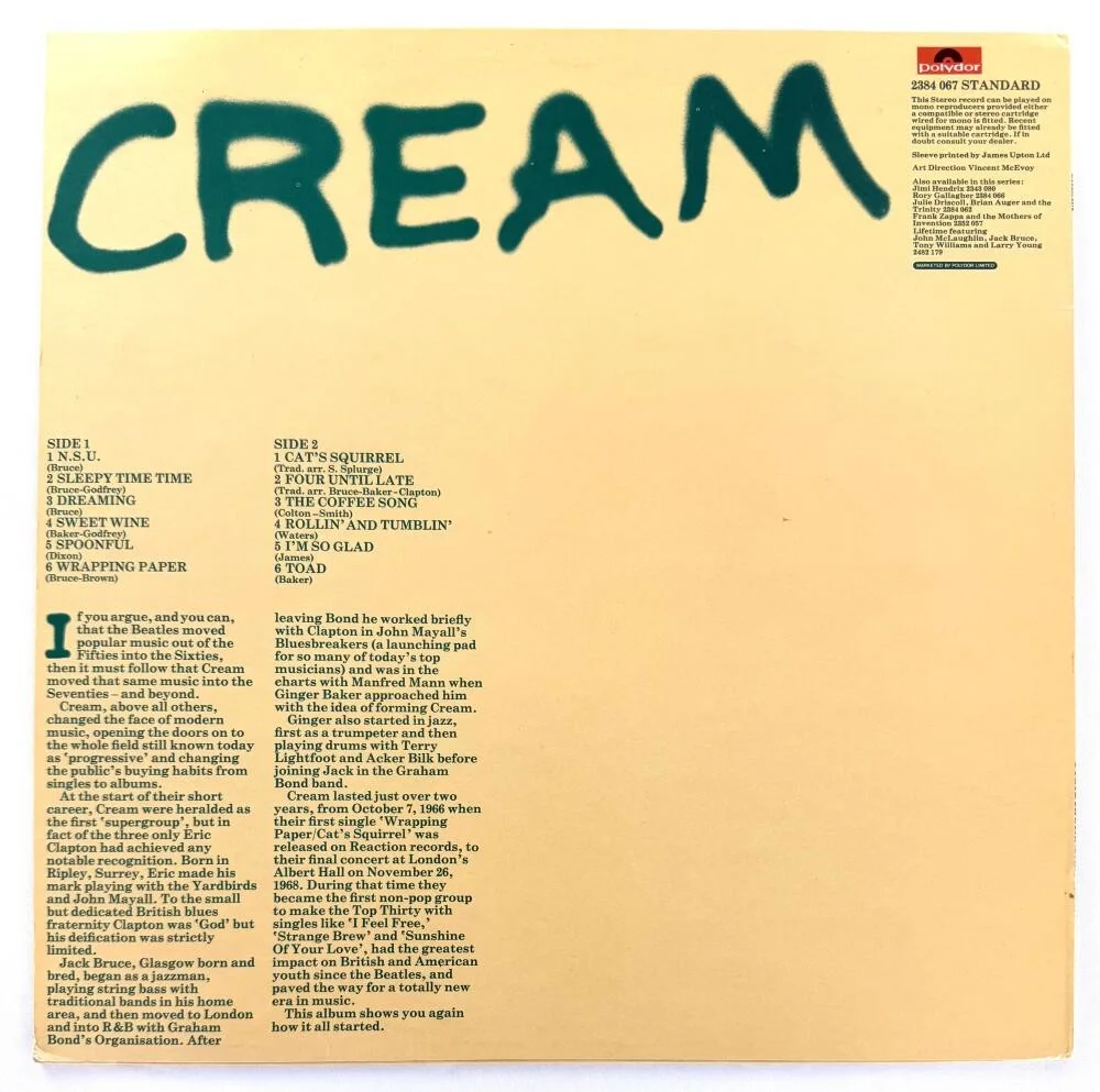 Ginger Baker, Jack Bruce, Eric Clapton — Eric Clapton Ginger Baker & Jack Bruce Signed Cream Album Vinyl Record JSA COA, image 2