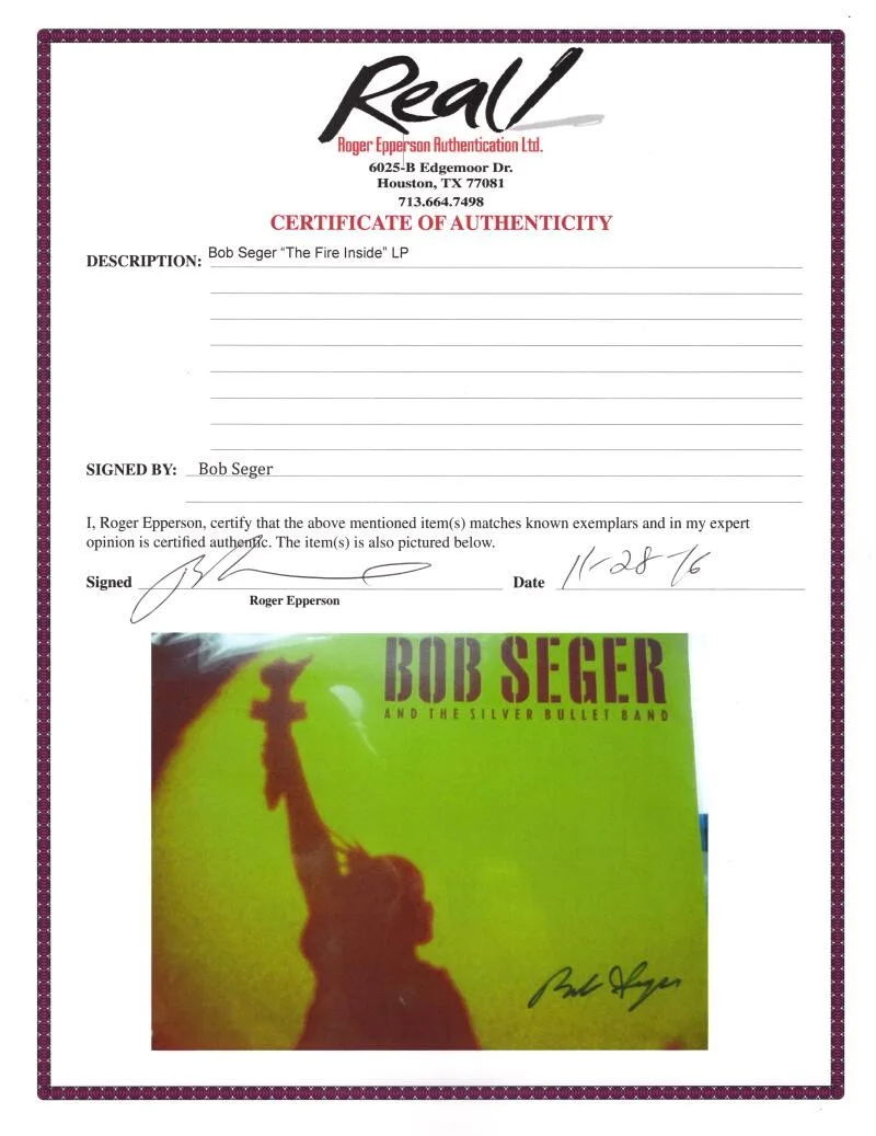 Bob Seger — Bob Seger Signed Autograph The Fire Inside Album Vinyl Record - RARE! w/ JSA COA, изображение 5