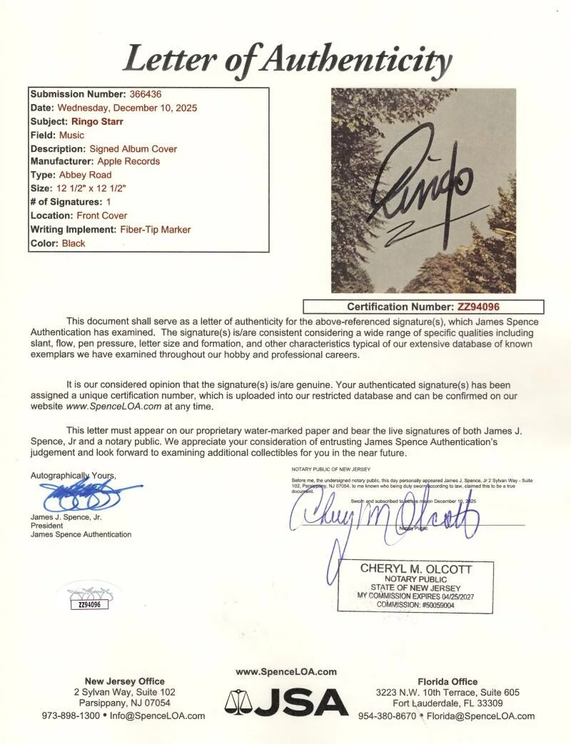 Ringo Starr — Ringo Starr The Beatles Signed Autograph Album Vinyl Record - Abbey Road JSA COA, image 3
