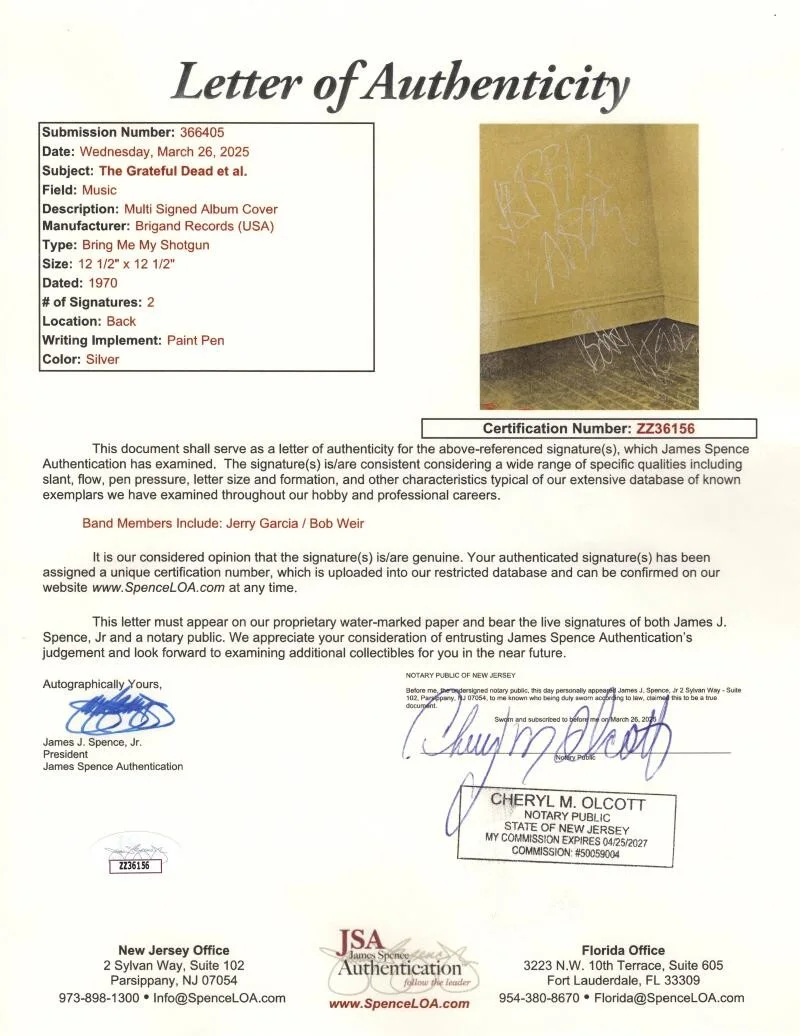 Jerry Garcia, Bob Weir — Jerry Garcia & Bob Weir Signed Autograph Grateful Dead Album Record w/ JSA COA, image 4