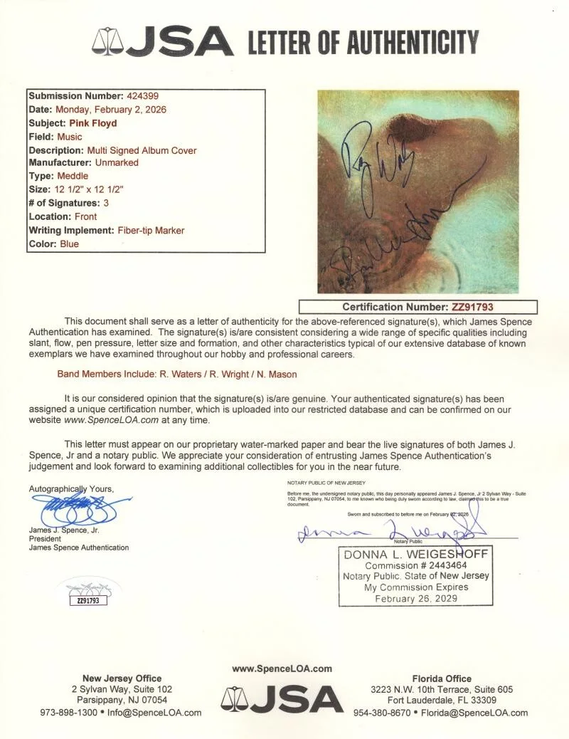 Nick Mason, Roger Waters, Richard Wright — Roger Waters Richard Wright Nick Mason Signed Autograph Pink Floyd Album JSA COA, image 3