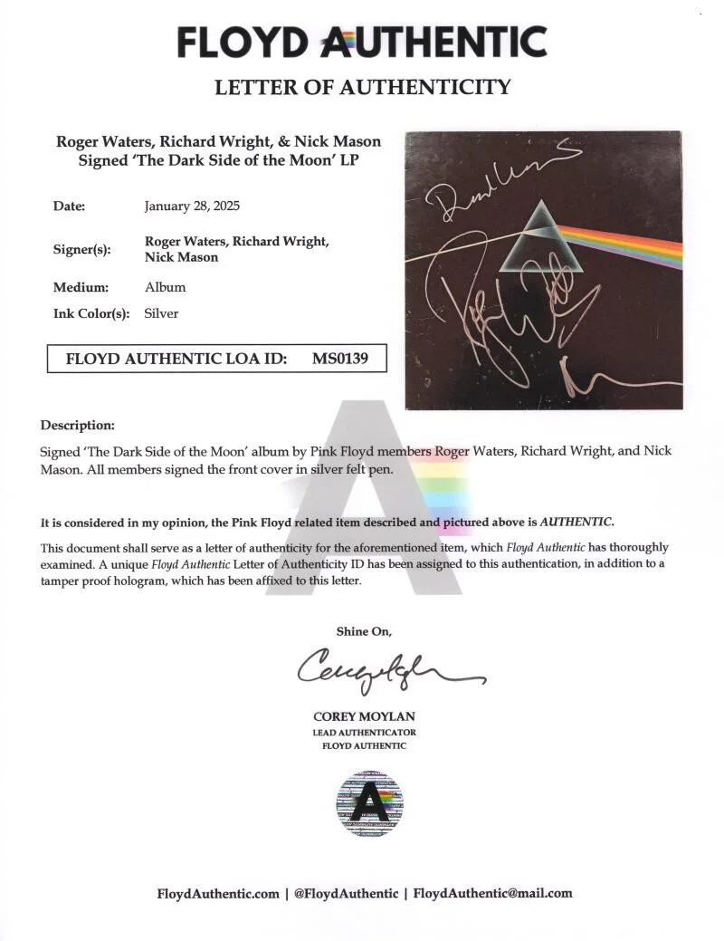 Nick Mason, Roger Waters, Richard Wright — Roger Waters Richard Wright Nick Mason Signed Pink Floyd Dark Side Album JSA COA, image 4
