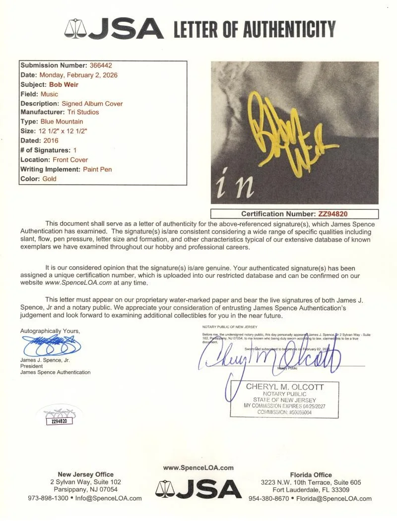 Bob Weir — Bob Weir Grateful Dead Signed Autograph Blue Mountain Album Vinyl Record JSA COA, изображение 3