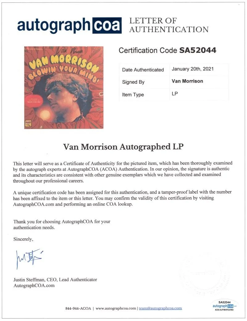Van Morrison — Van Morrison Signed Autograph Blowin Your Mind! Album Vinyl Record LP w/ JSA COA, изображение 4