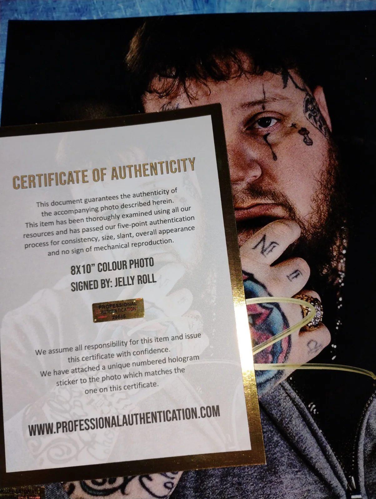 Jelly Roll Hand Signed 8x10 Photo COA - NO US TARIFFS, image 4