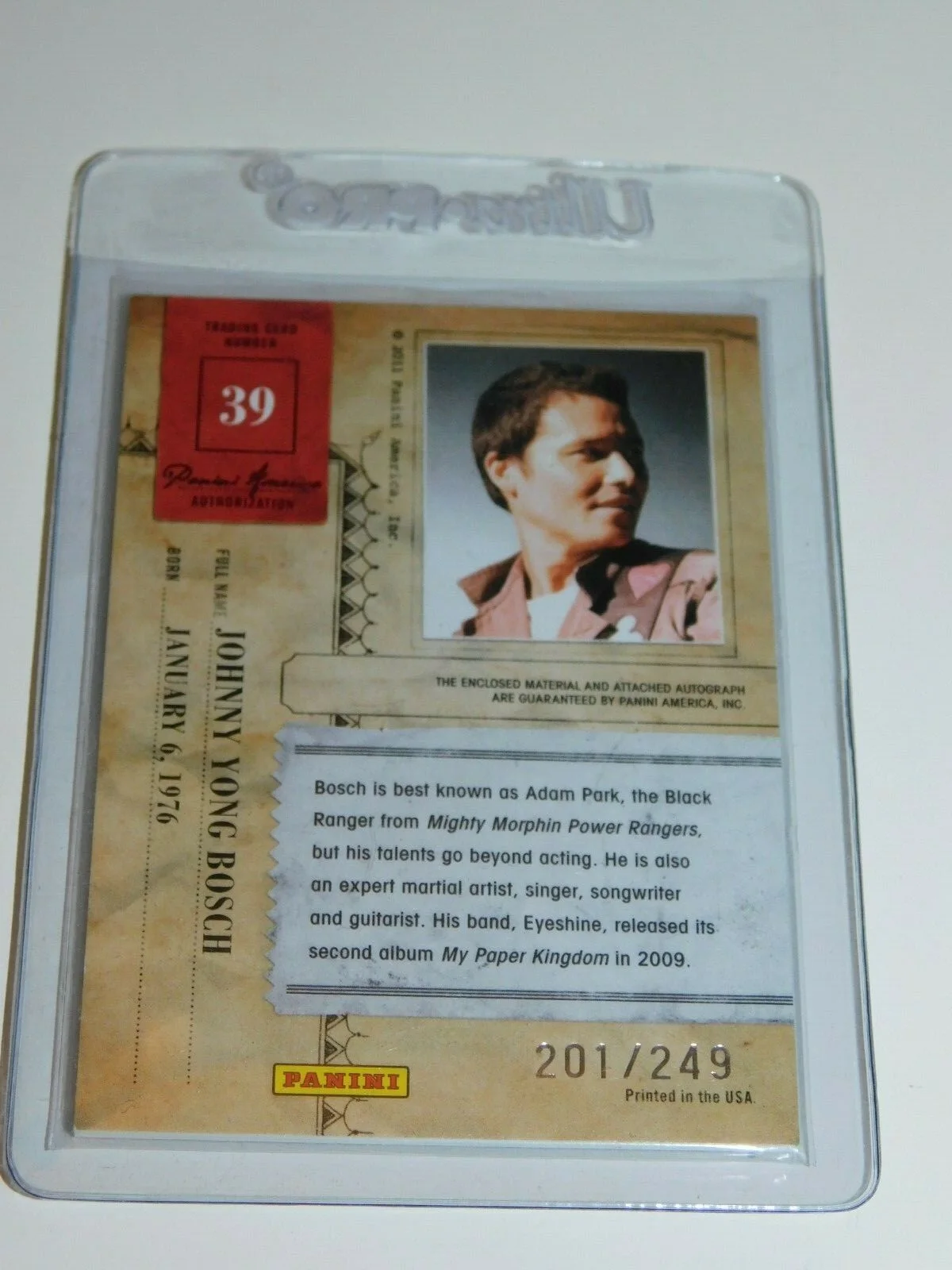 Johnny Yong Bosch — Power Rangers SIGNED RELIC AUTO Johnny Yong Bosch Autographed Panini GreenRanger, image 2