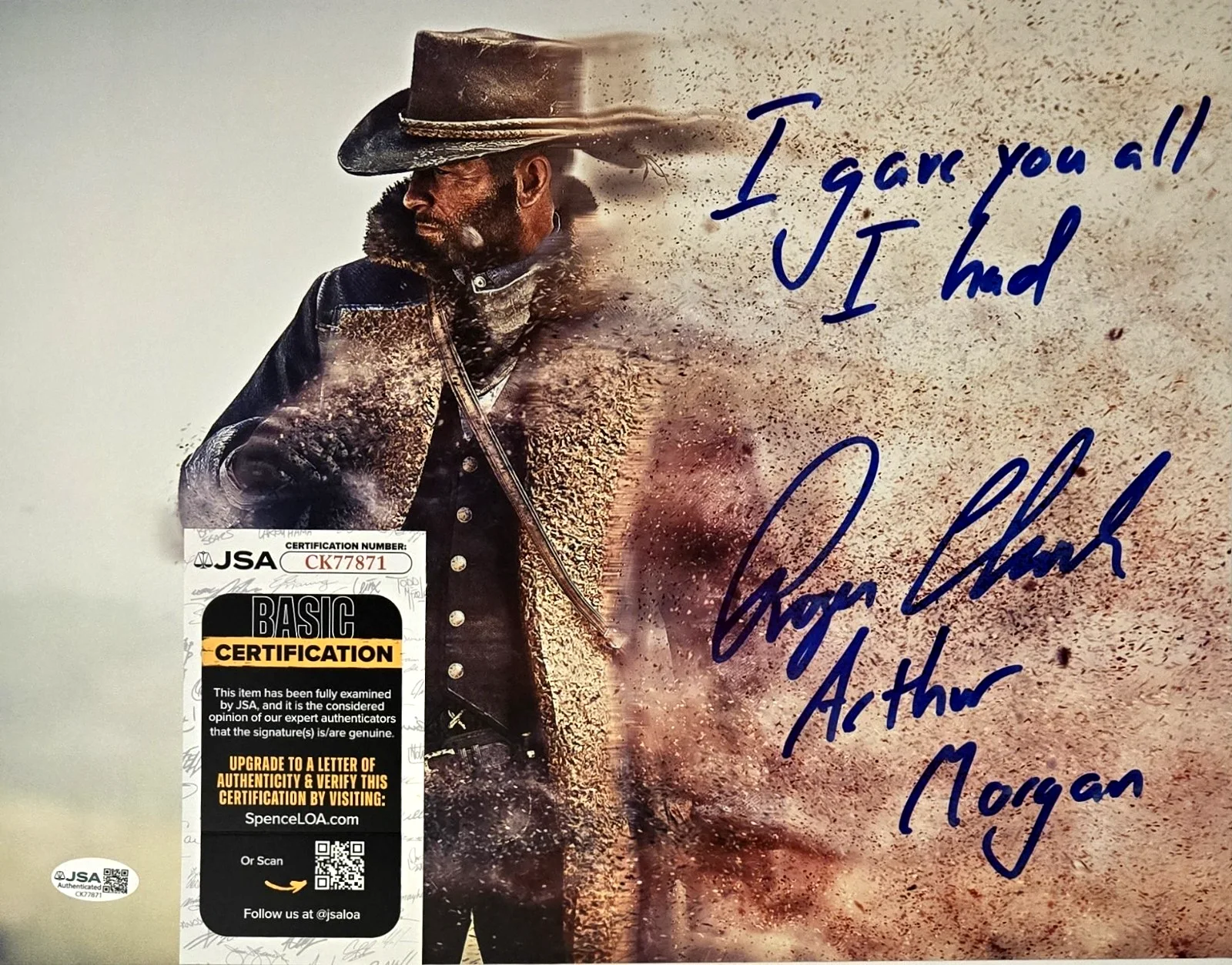 Roger Clark — Arthur Morgan Signed Photo Red Dead Redemption Roger Clark Autograph JSA COA 871