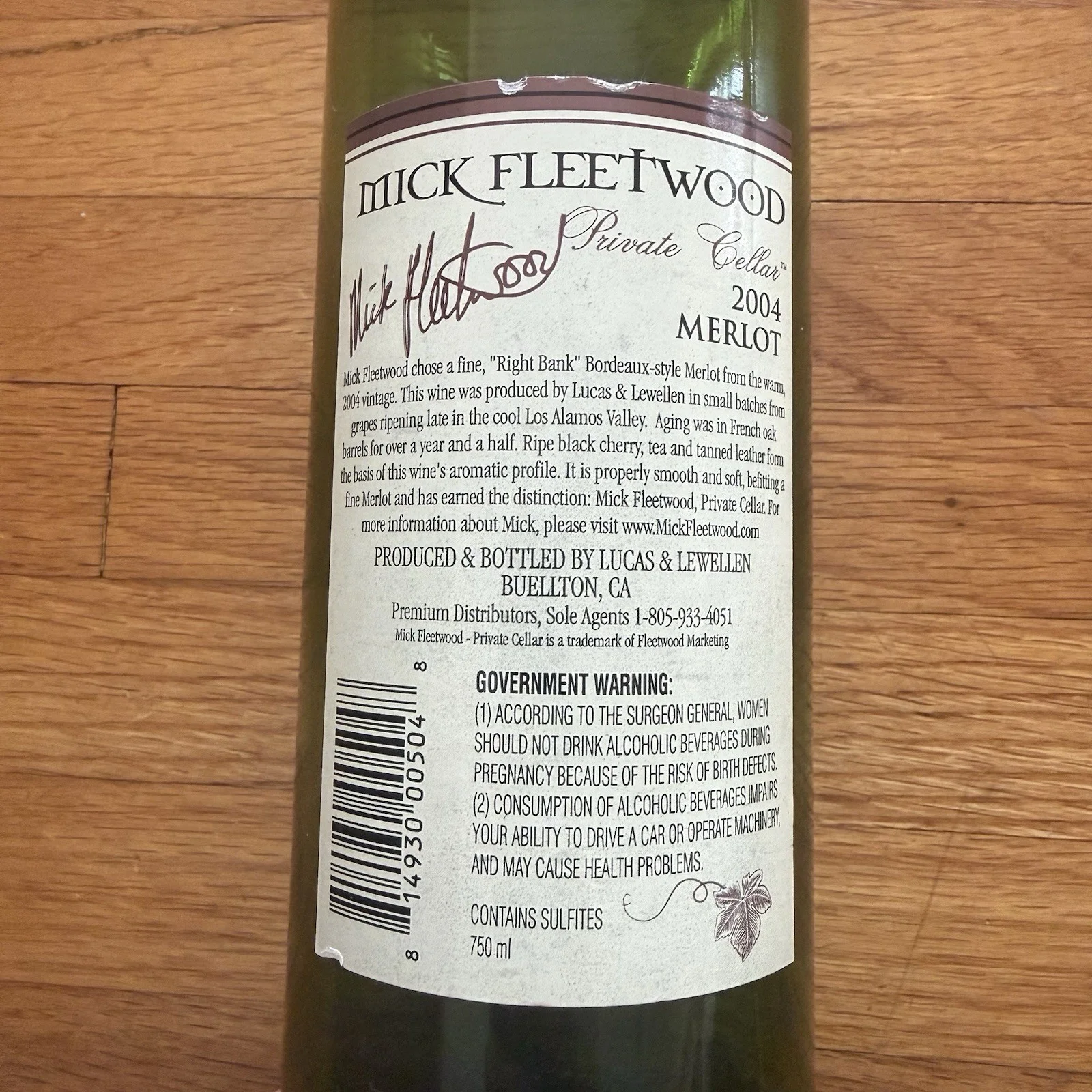 Mick Fleetwood Mac Signed Autographed Private Cellar Wine Bottle Merlot, image 5