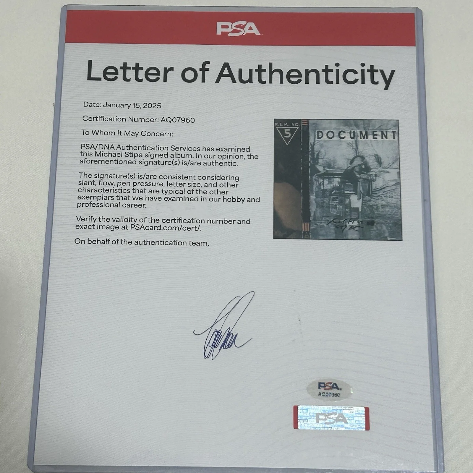 Michael Stipe — R.E.M. - Document (Michael Stipe Signed (Autographed)) [Good Vinyl Jacket], image 3