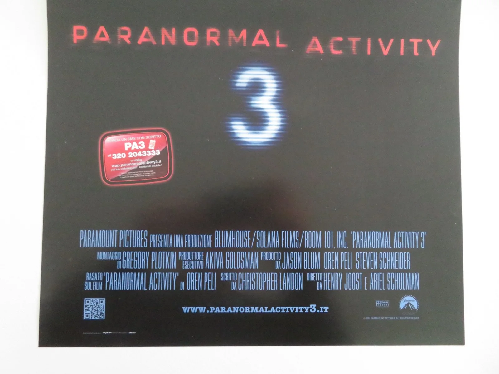 Paranormal Activity 3 Italian Locandina Poster Lauren Bittner 2011, image 4