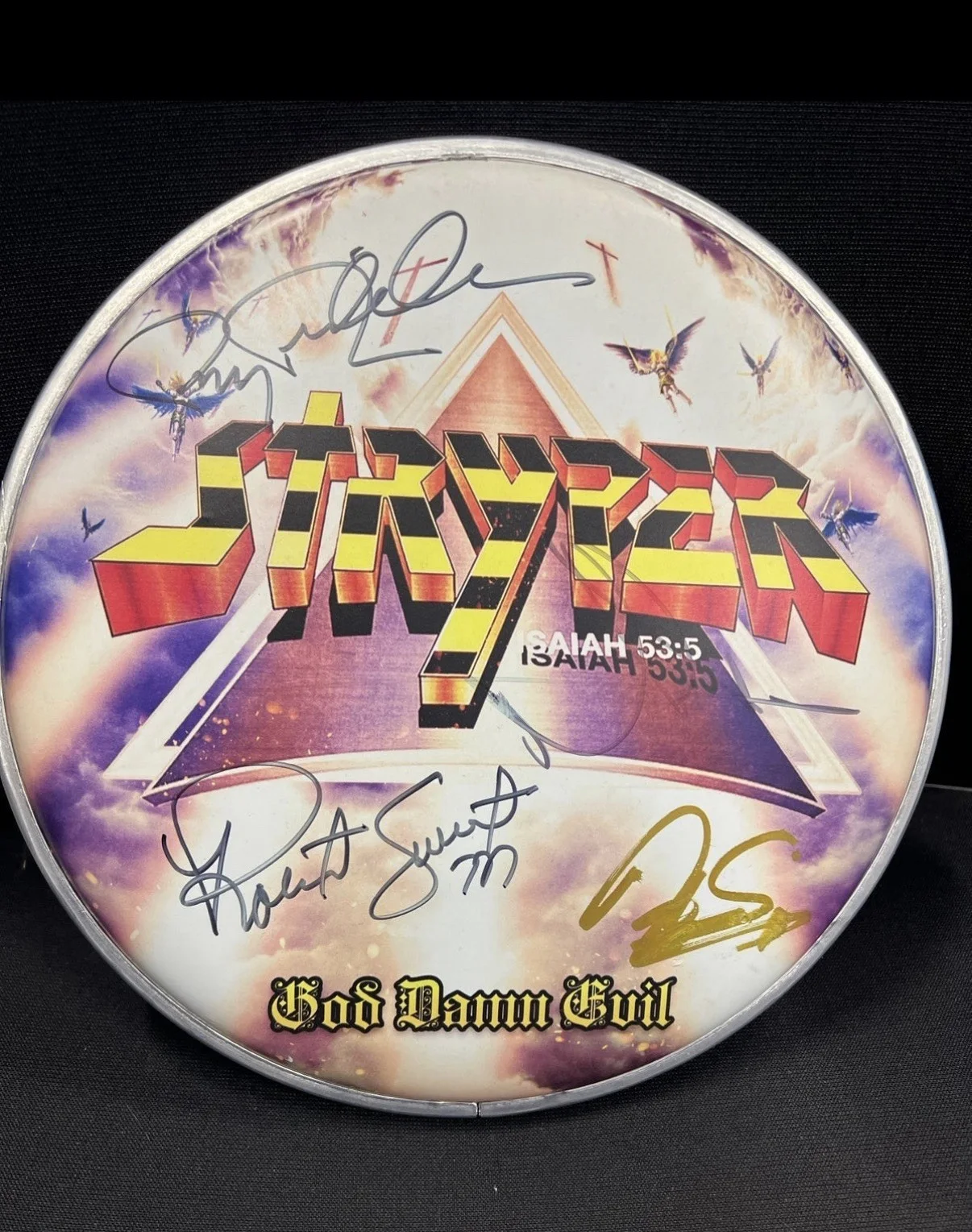 Stryper God Damn Evil Autographed Original Drumhead Music Collectible, изображение 2